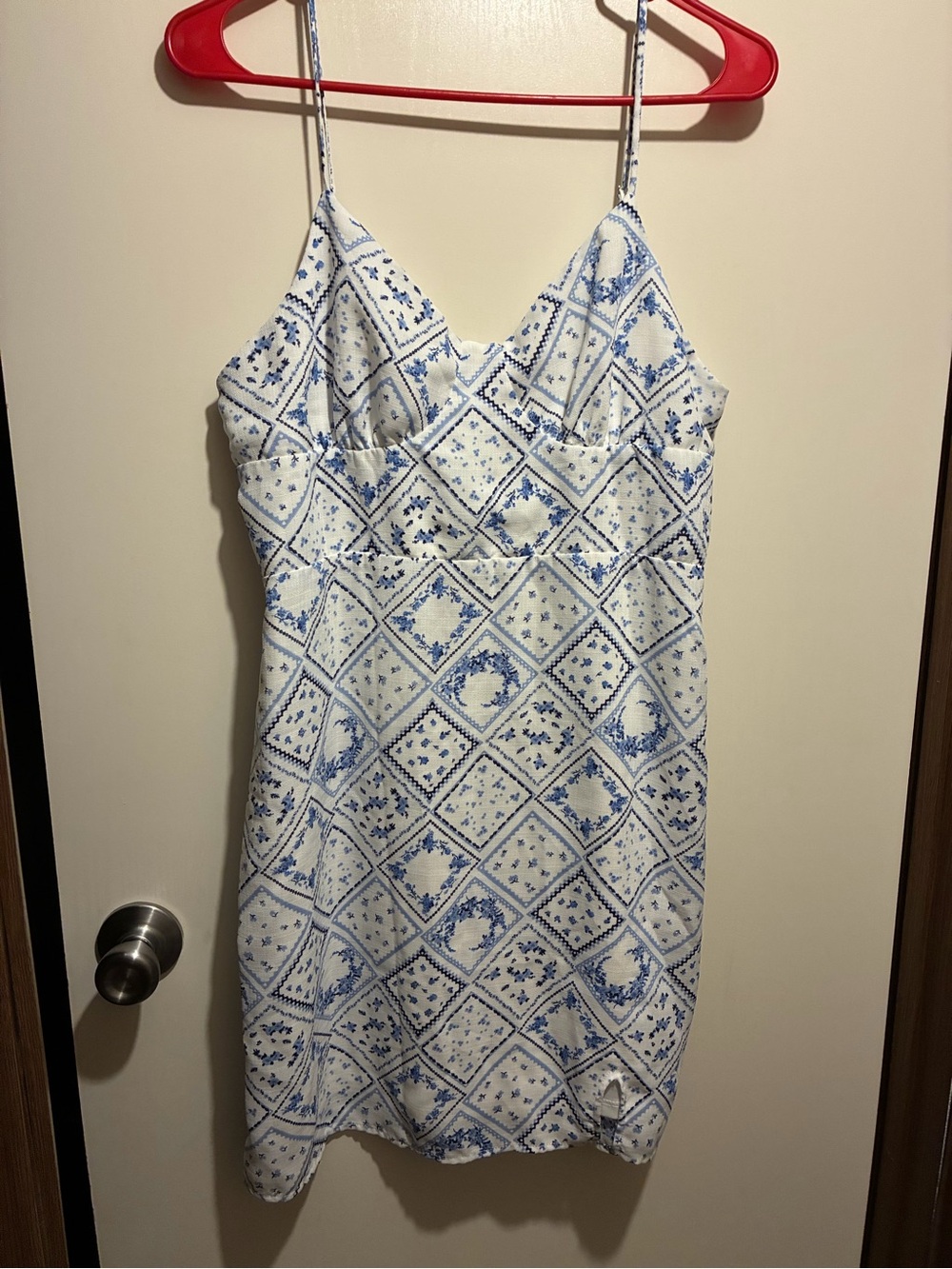 Altar'd State White and Blue Printed Slip Dress